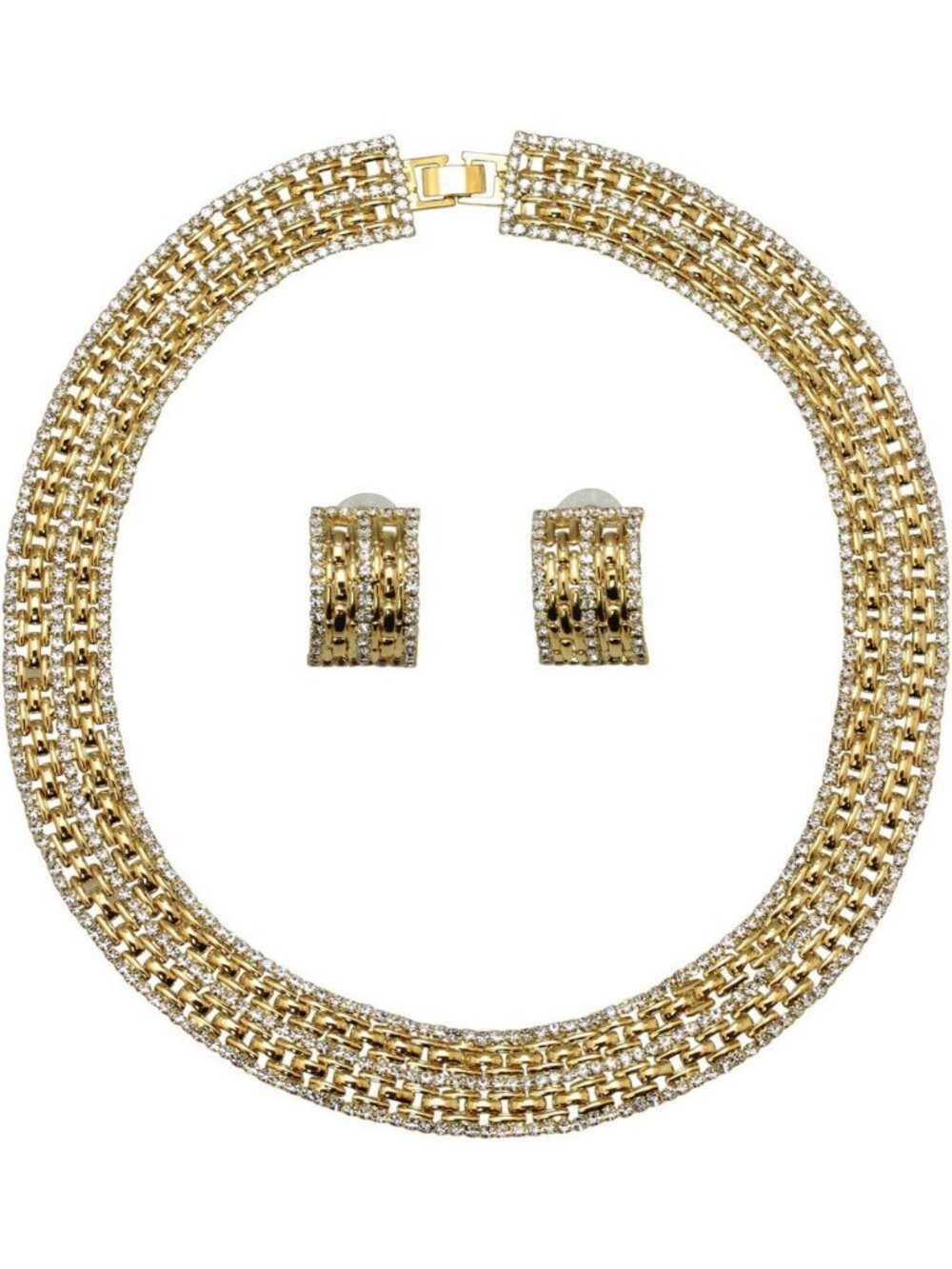 Stunning Clear Panther Link Choker Necklace & Earrings Set - Elegant Jewelry